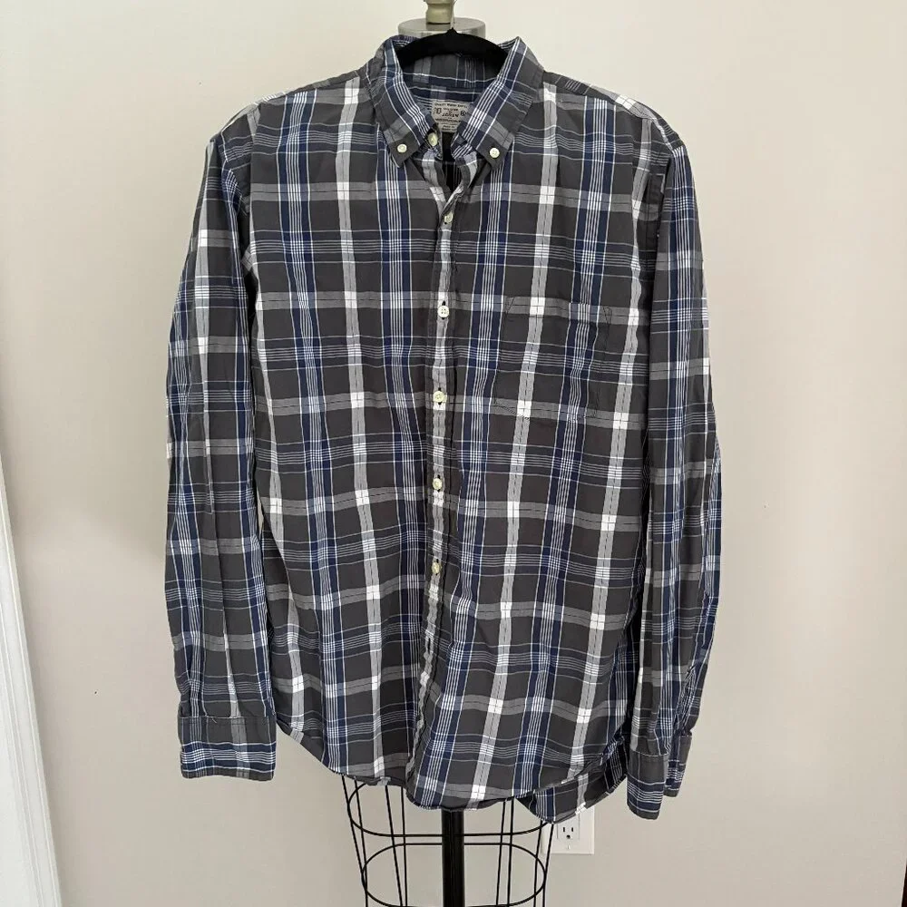 J.CREW Shirt Men's Black Blue Plaid Button Down Long Sleeve Dadcore Preppy XL